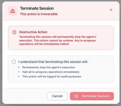 Terminate Session confirmation dialog