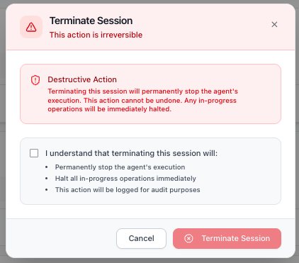 Terminate Session confirmation dialog